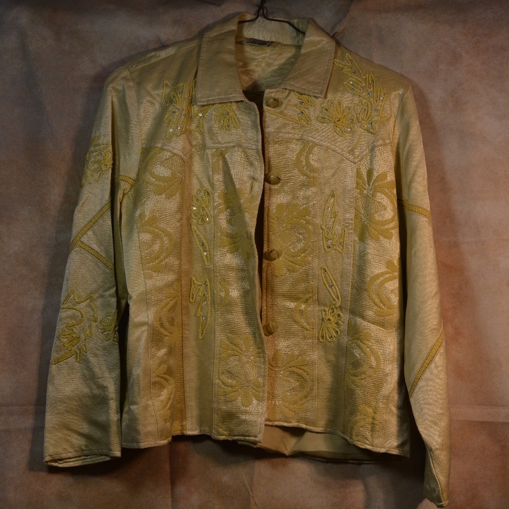 Parsley and Sage Yellow Embellished Jean Style Jacket SZ XL # B52